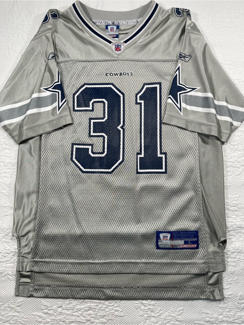 Reebok Silver and Navy Dallas Cowboys #31 Football Jersey